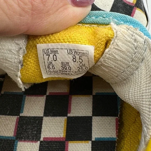 Vans Slip On Checkerboard Pink Teal Yellow Womens Size 8.5 Casual Shoes - Picture 7 of 7